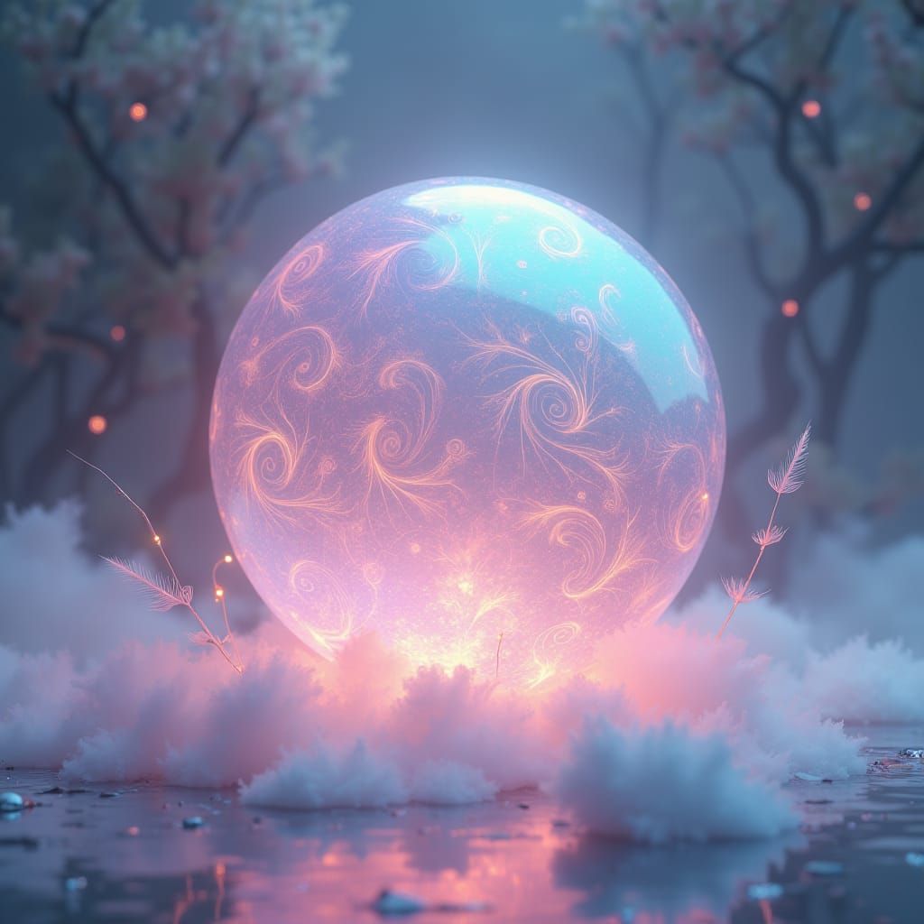 Luminous Pastel Sphere in Ethereal Landscape