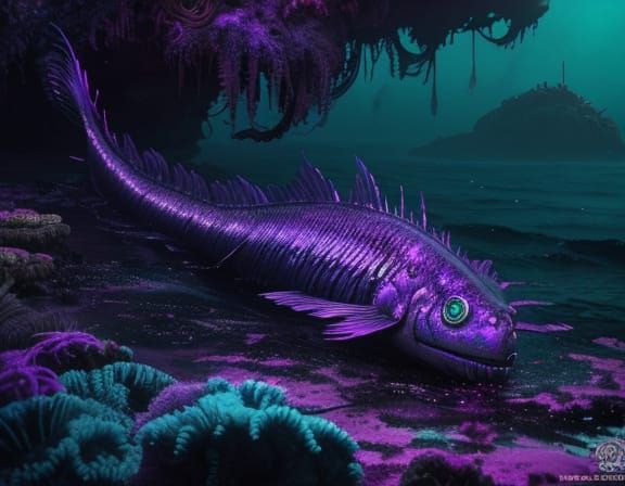 Dying Sea Creature in Polluted Ocean: Sci-Fi Art