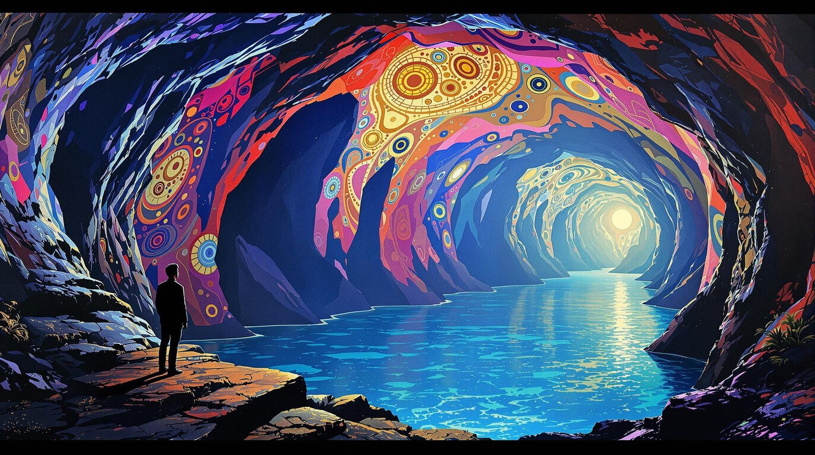 Psychedelic Underground Sea Cavern in Pop Art Style