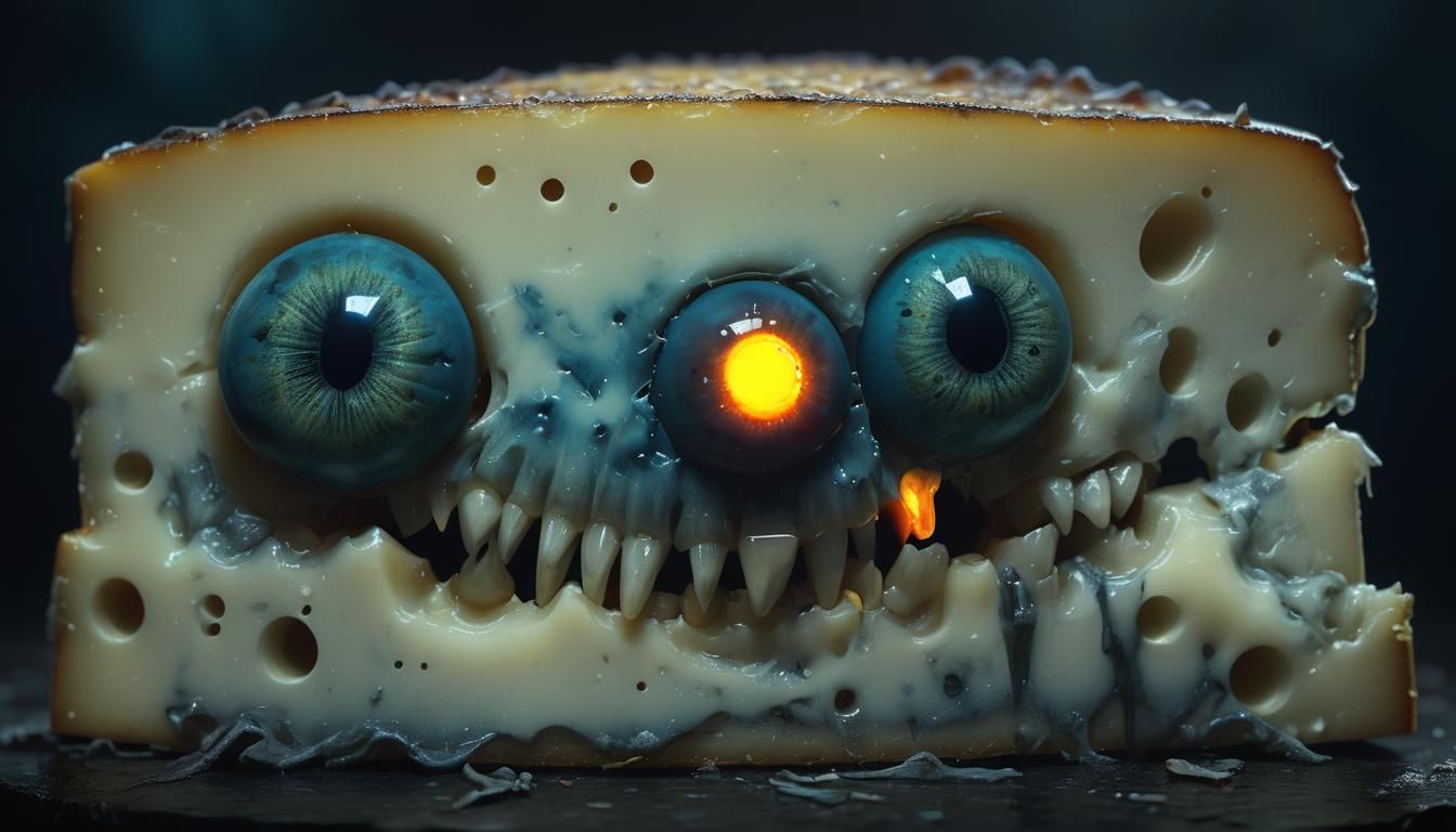 Surreal Cheese Horror in Dark, Eerie Environment