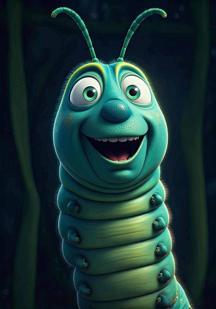 Excited Caterpillar Power Ranger in Pixar Style