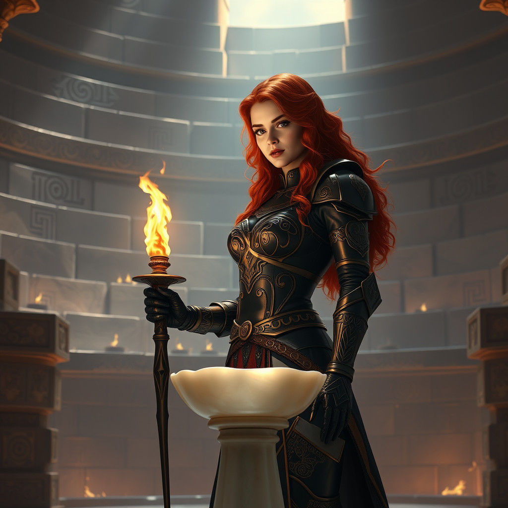 Redhead Archer with Torch in Majestic Chamber