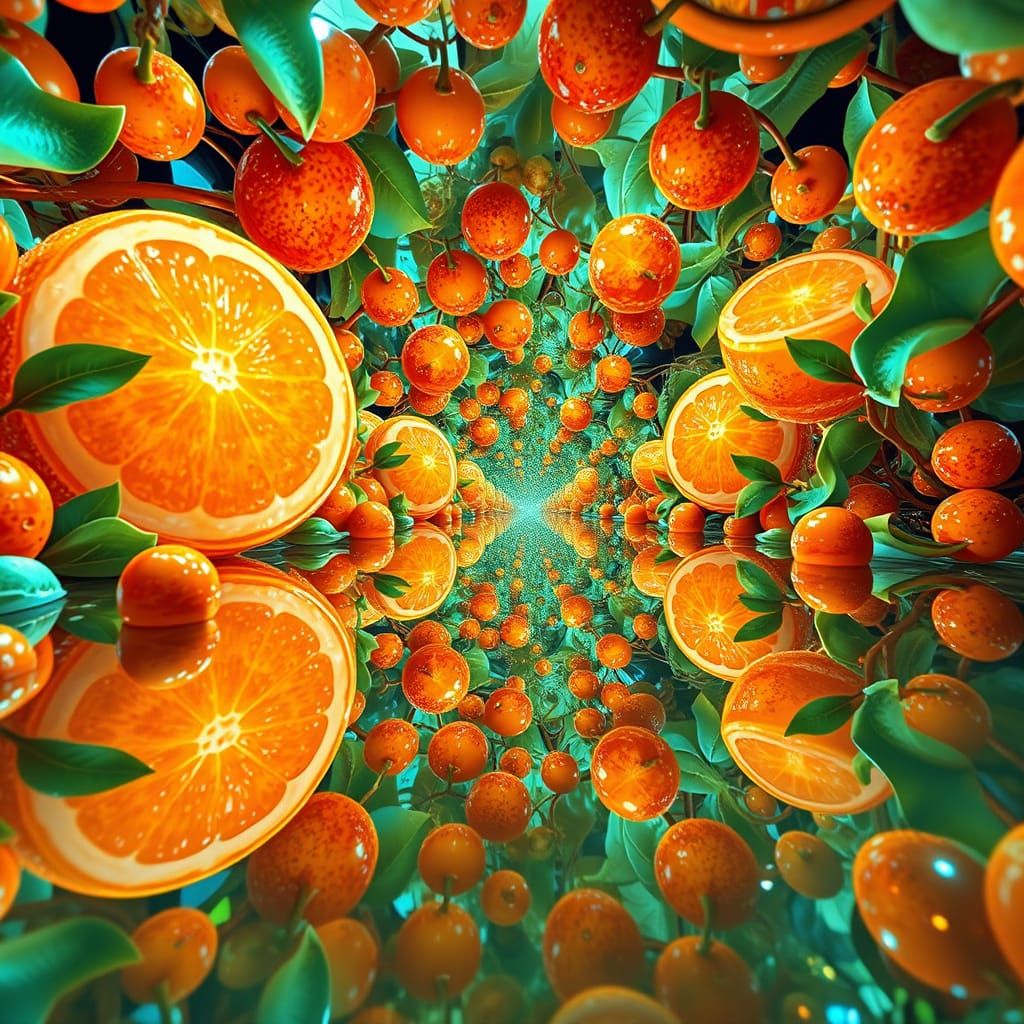 Endless Crystal Oranges in Psychedelic Fractal Art