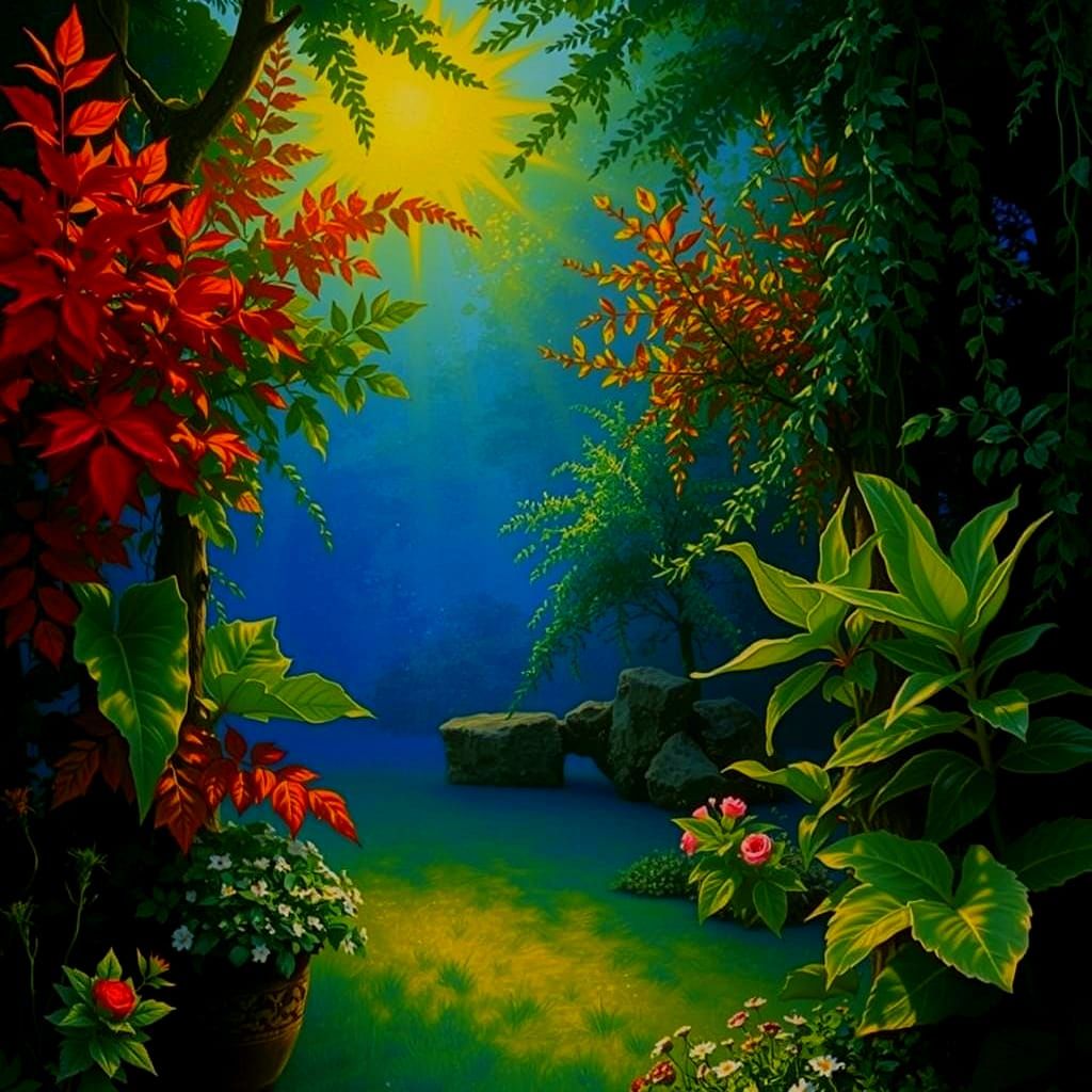 Golden Sun Rays Shine Through Garden Nooks