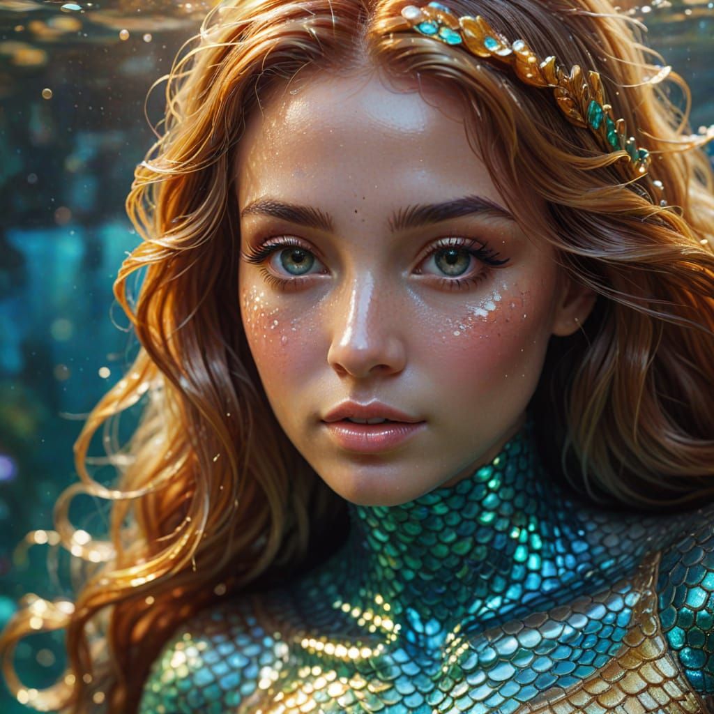 Glass Mermaid in Vibrant Oil Painting Style