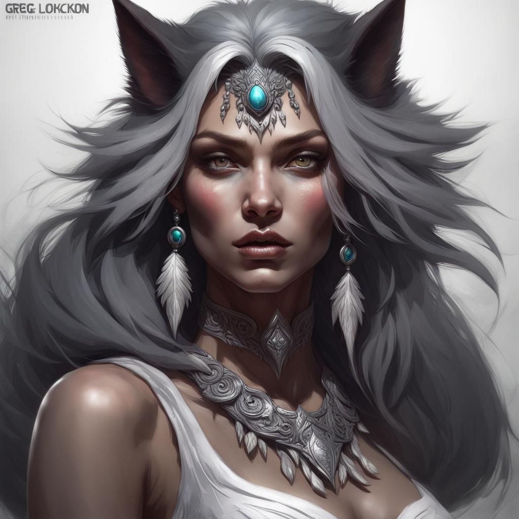 Werewolf Goddess Portrait in Hyperdetailed Digital Art