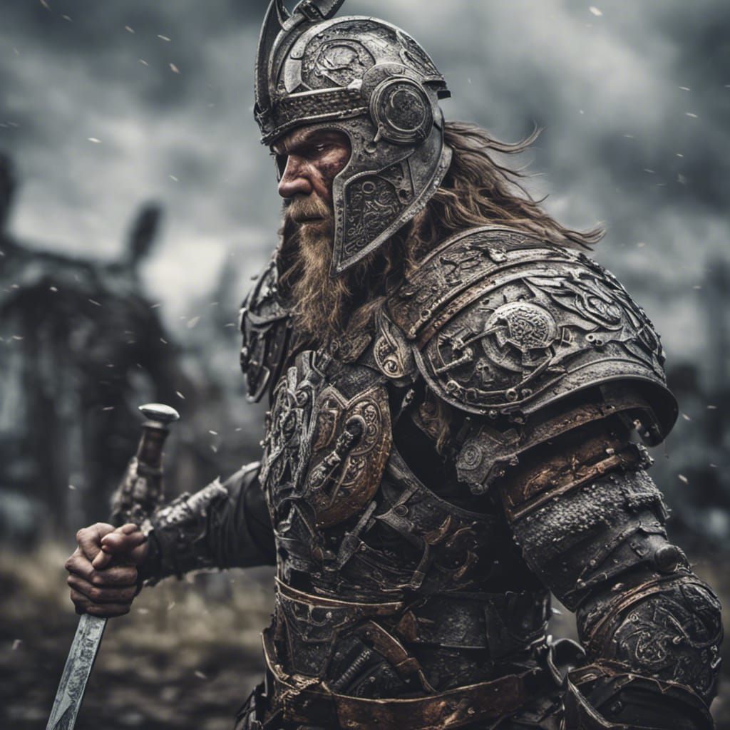 Cyborg Viking Warrior's Last Stand: Hyperrealistic HDR