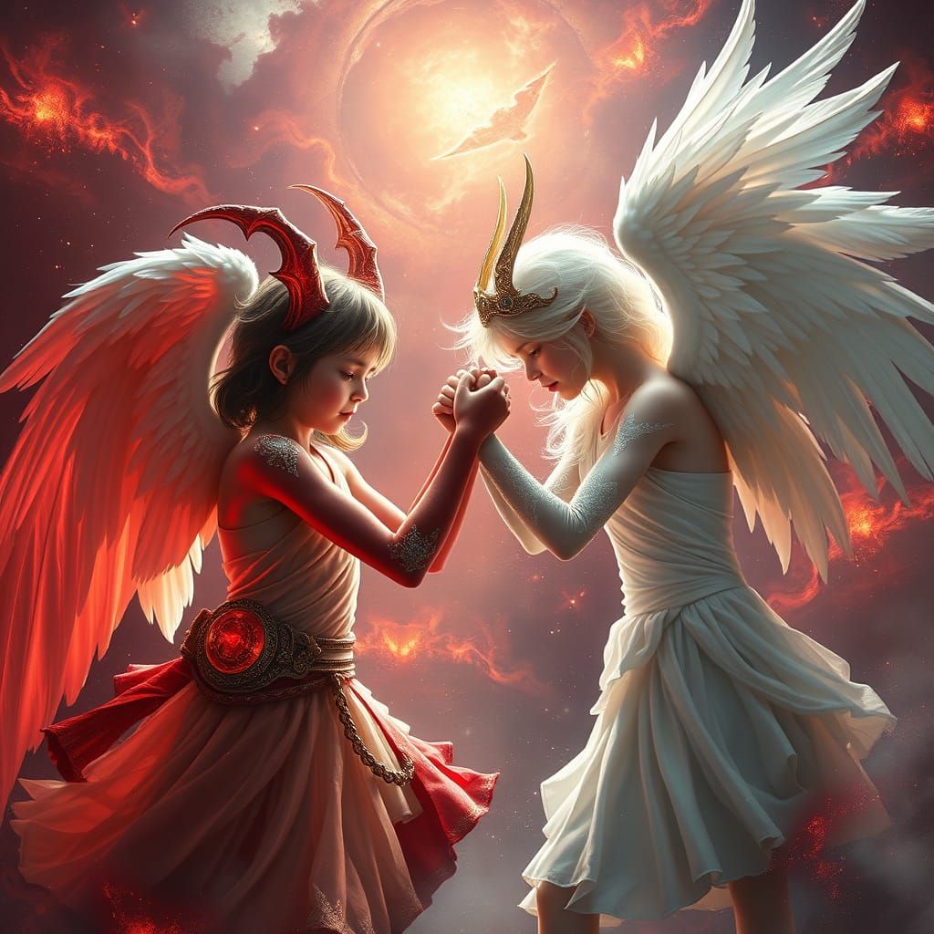 Angel and Demon in Epic Arm-Wrestling Match