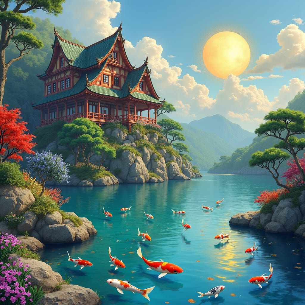 Una mansión en un lugar de ensueño, landscape de colores exq...