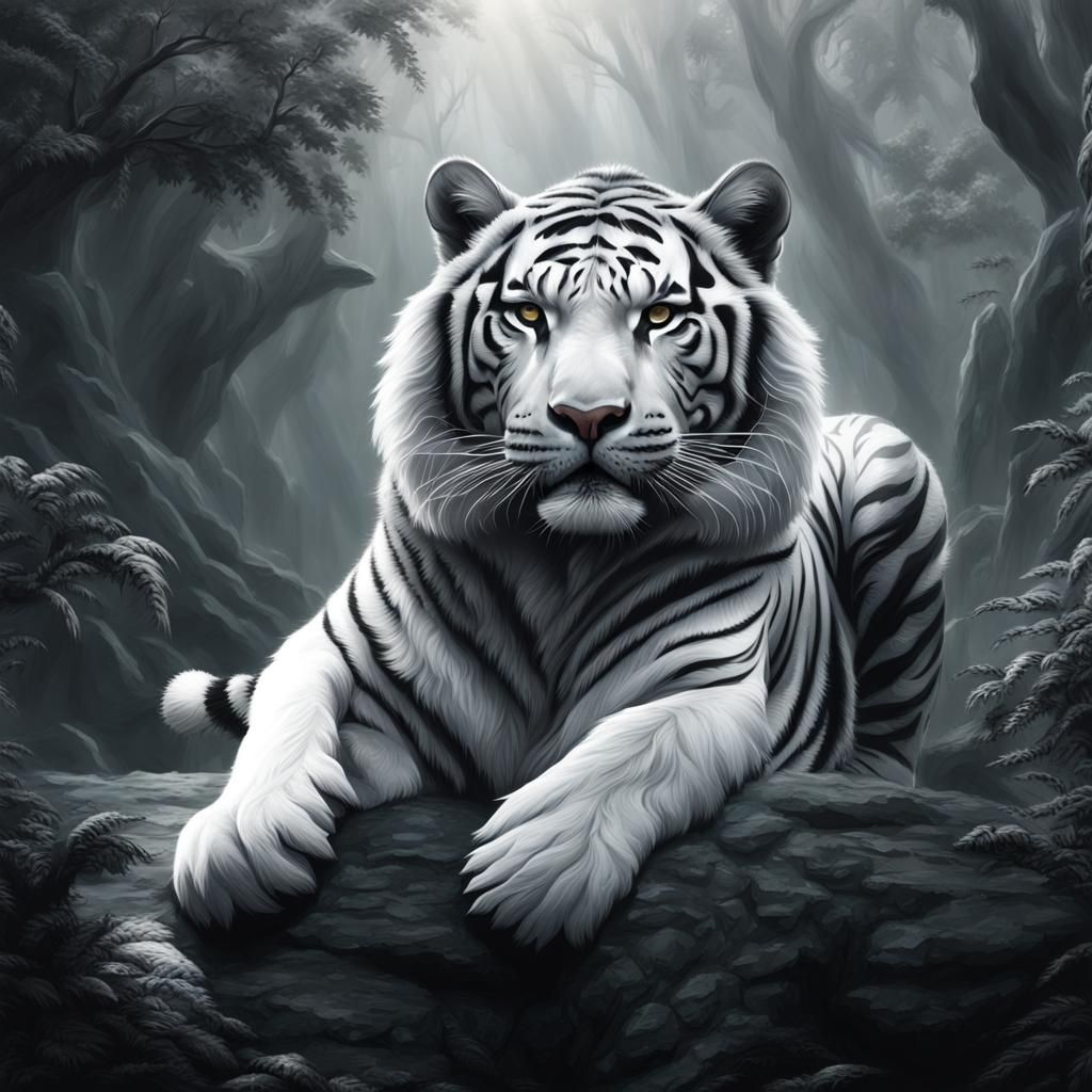Magical Grey and White Tiger King