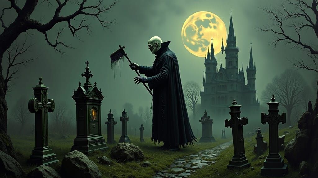 Gothic Old Man in Spooky Graveyard