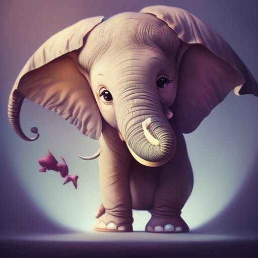 Baby Elephant in Teacup: Detailed Digital Portrait