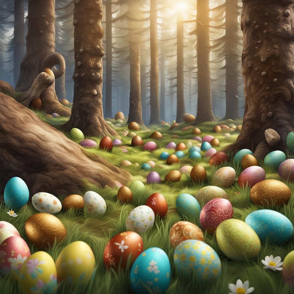 Hidden Easter Eggs in Hyperrealistic Forest Scene