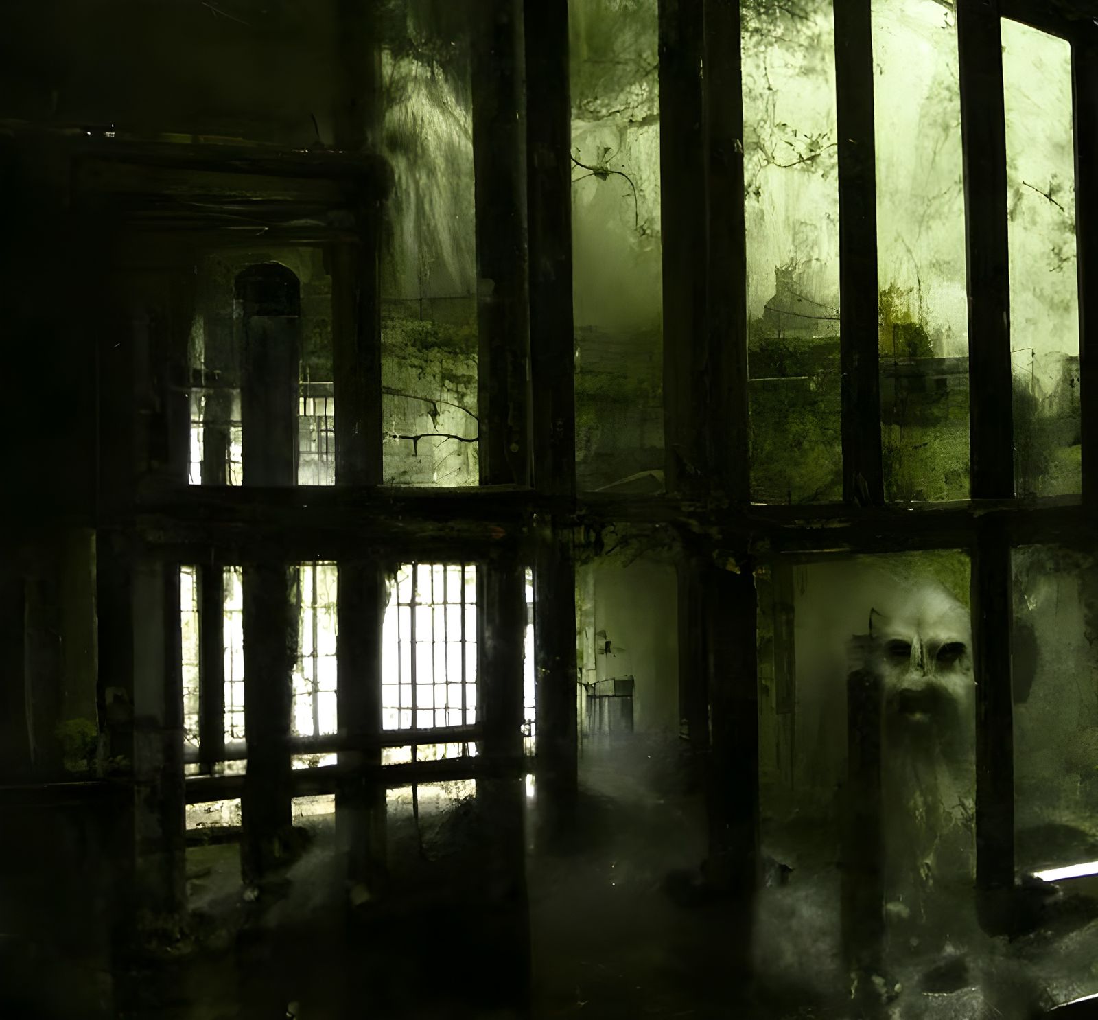 Haunted Prison with Ghosts in Photorealistic Style