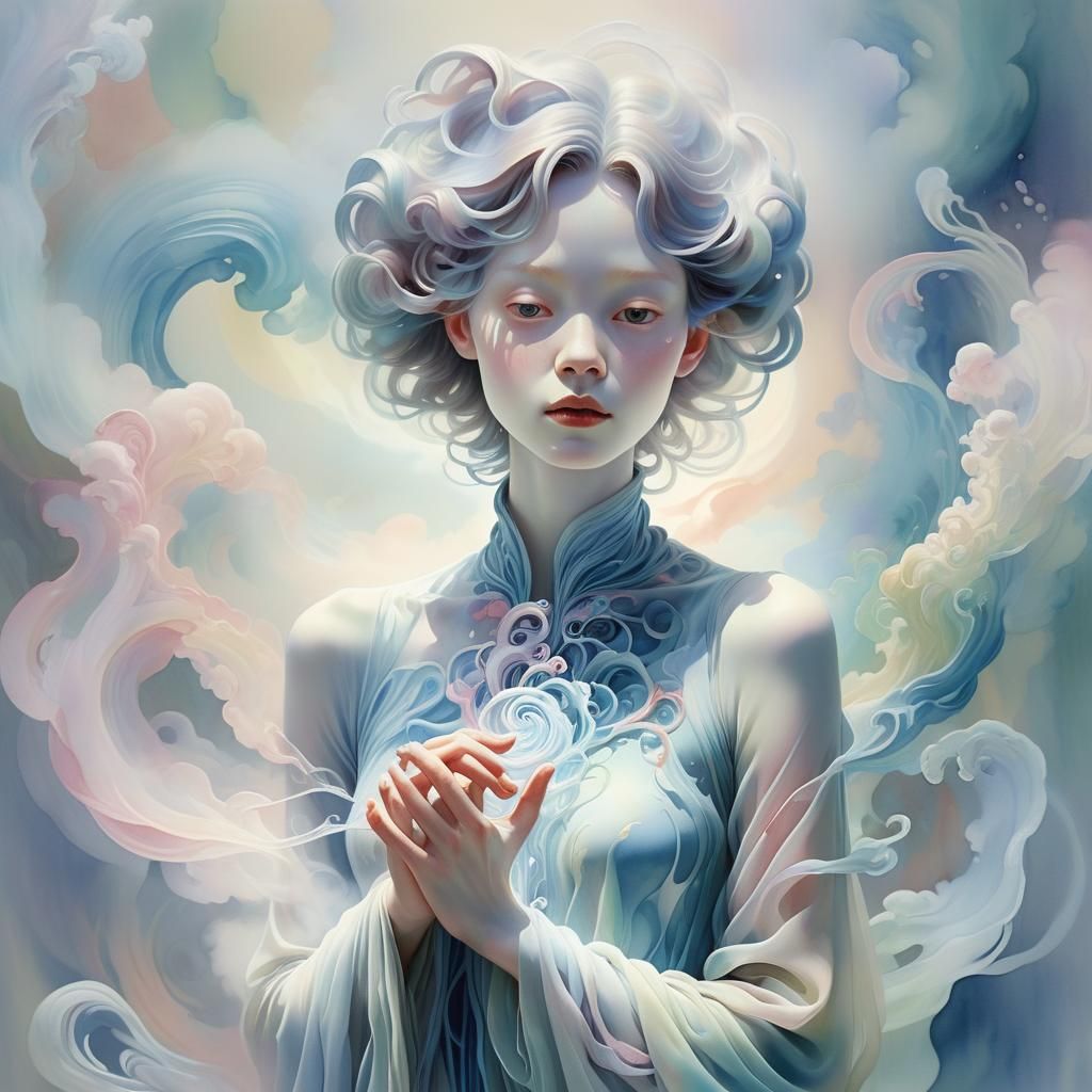 Ethereal Portrait in Dreamlike Watercolor Style