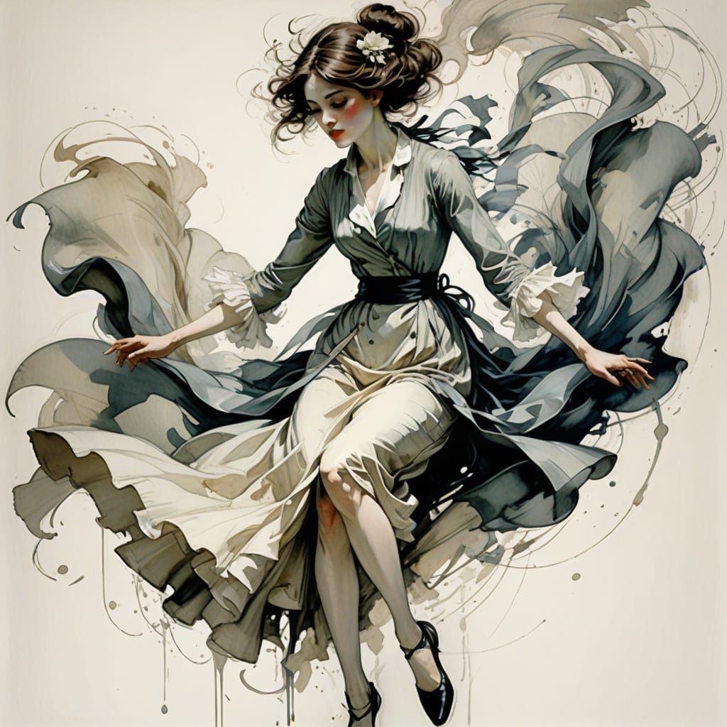 Elegant Woman in Watercolor with Pastel Tones