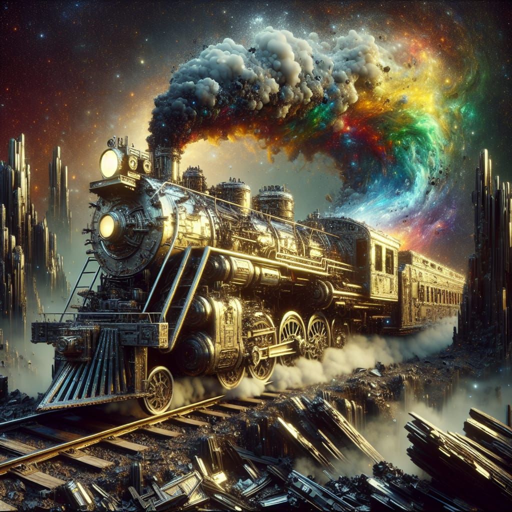 Hyperrealistic in Hyperroom, steam lockomotive mad of sturdu...