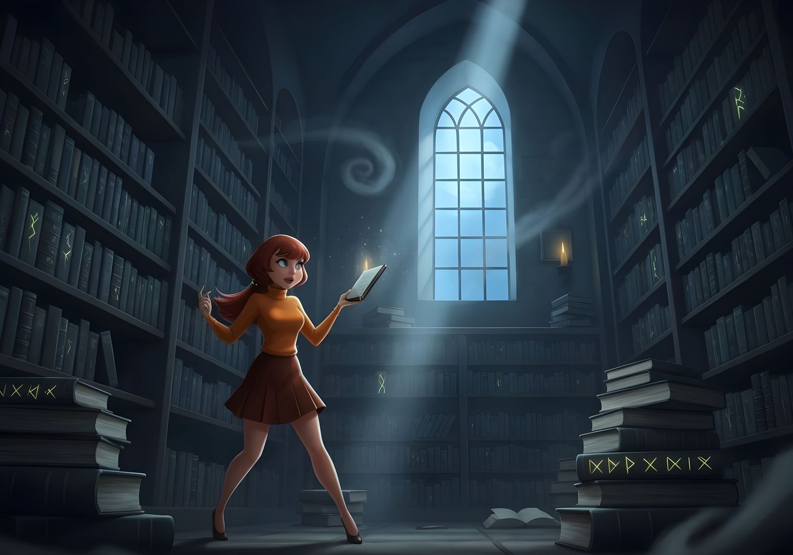 Velma Dinkley Investigates Magical Library in Digital Painti...