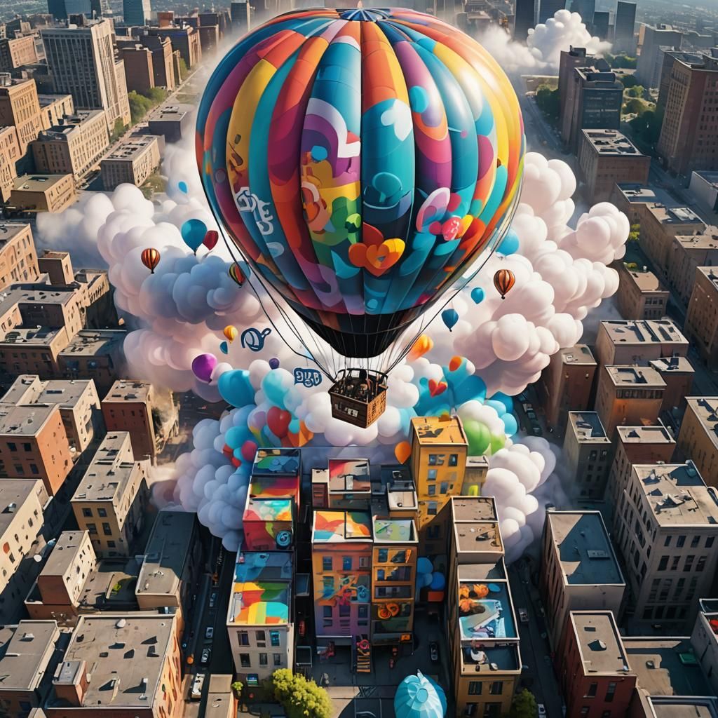 Vibrant Street Art Mural of Hot Air Balloon