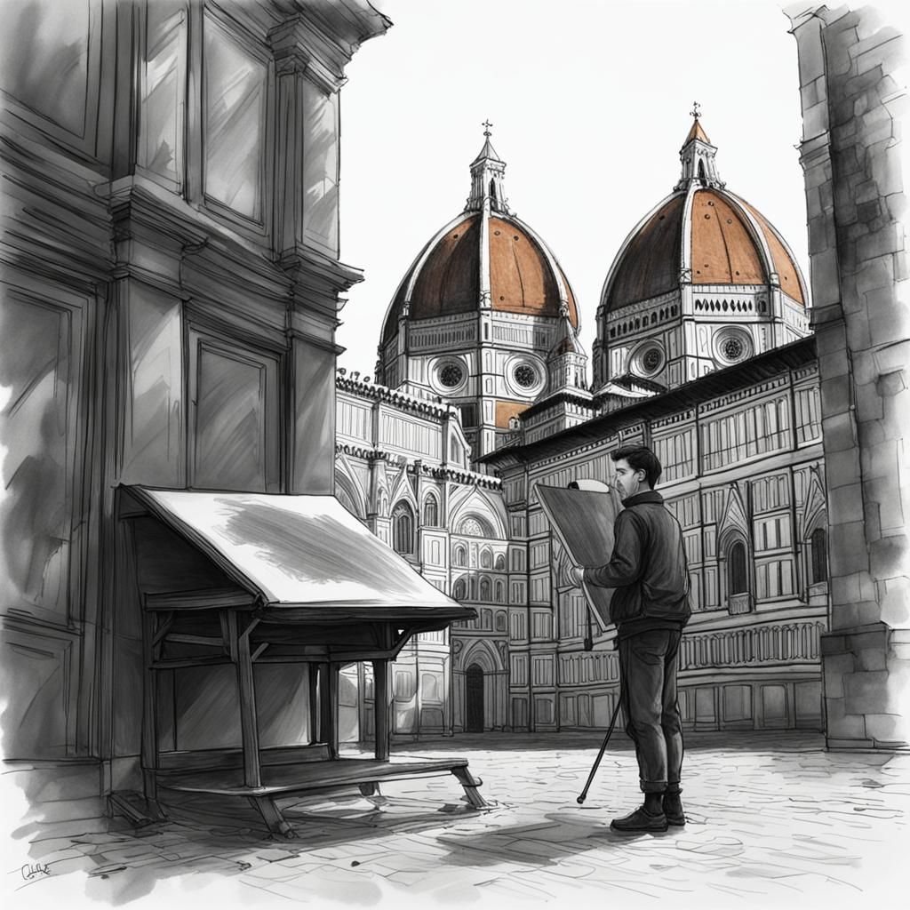 Charcoal Sketch in Florence, Leonardo Style
