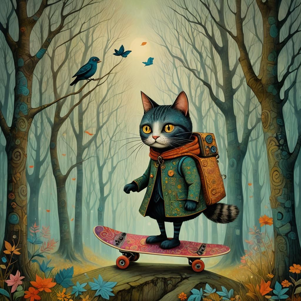 Surreal Cat-Woman in Art Brut Style