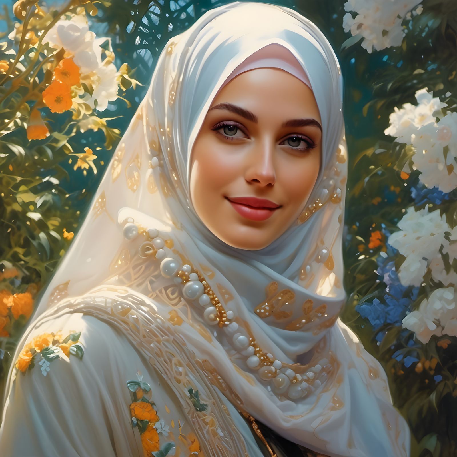 Elegant Hijabi Woman in Mystical Garden