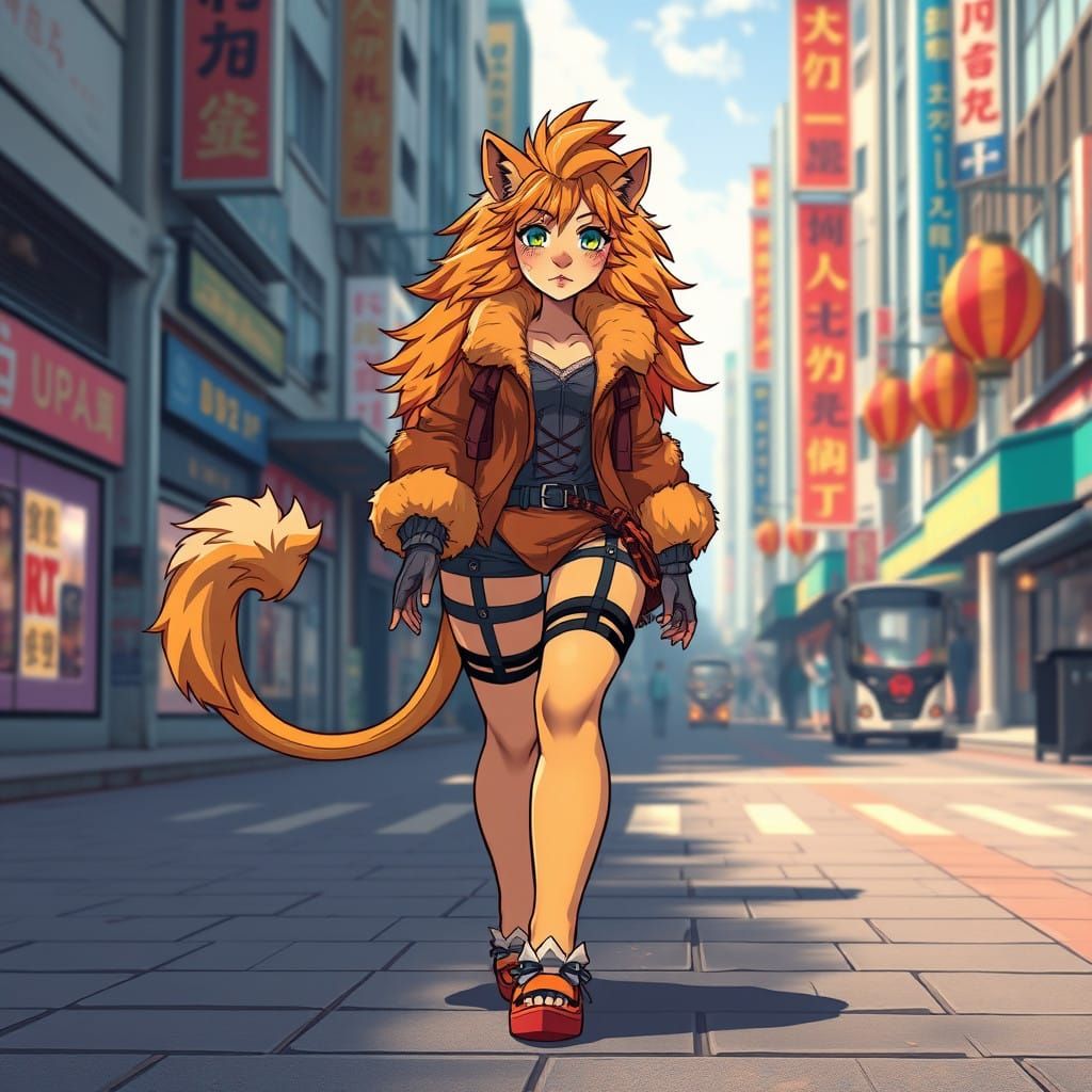 Vibrant Lioness Embodies Urban Elegance