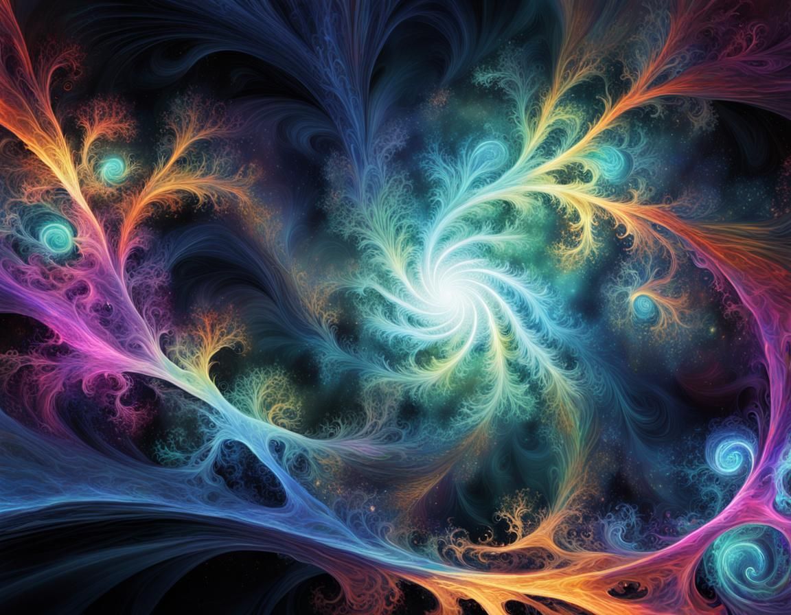 Ethereal Chaos Deity in Fractal Cosmic Illustration