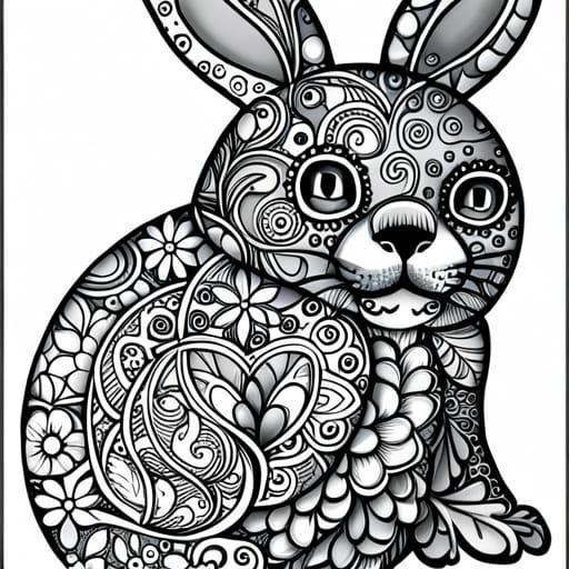 Bunny Outline Drawing in Coloring Page Style