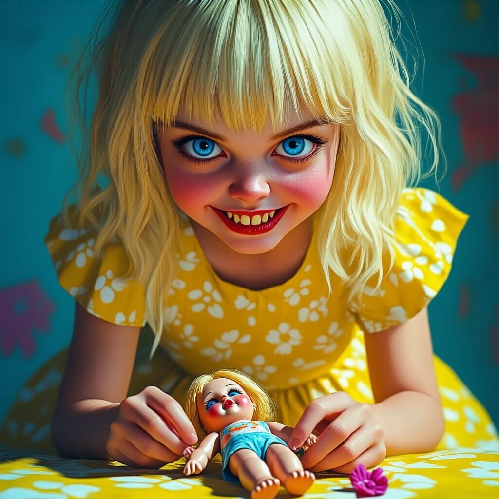 Hyperrealistic Girl with Doll, Greg Rutkowski Style