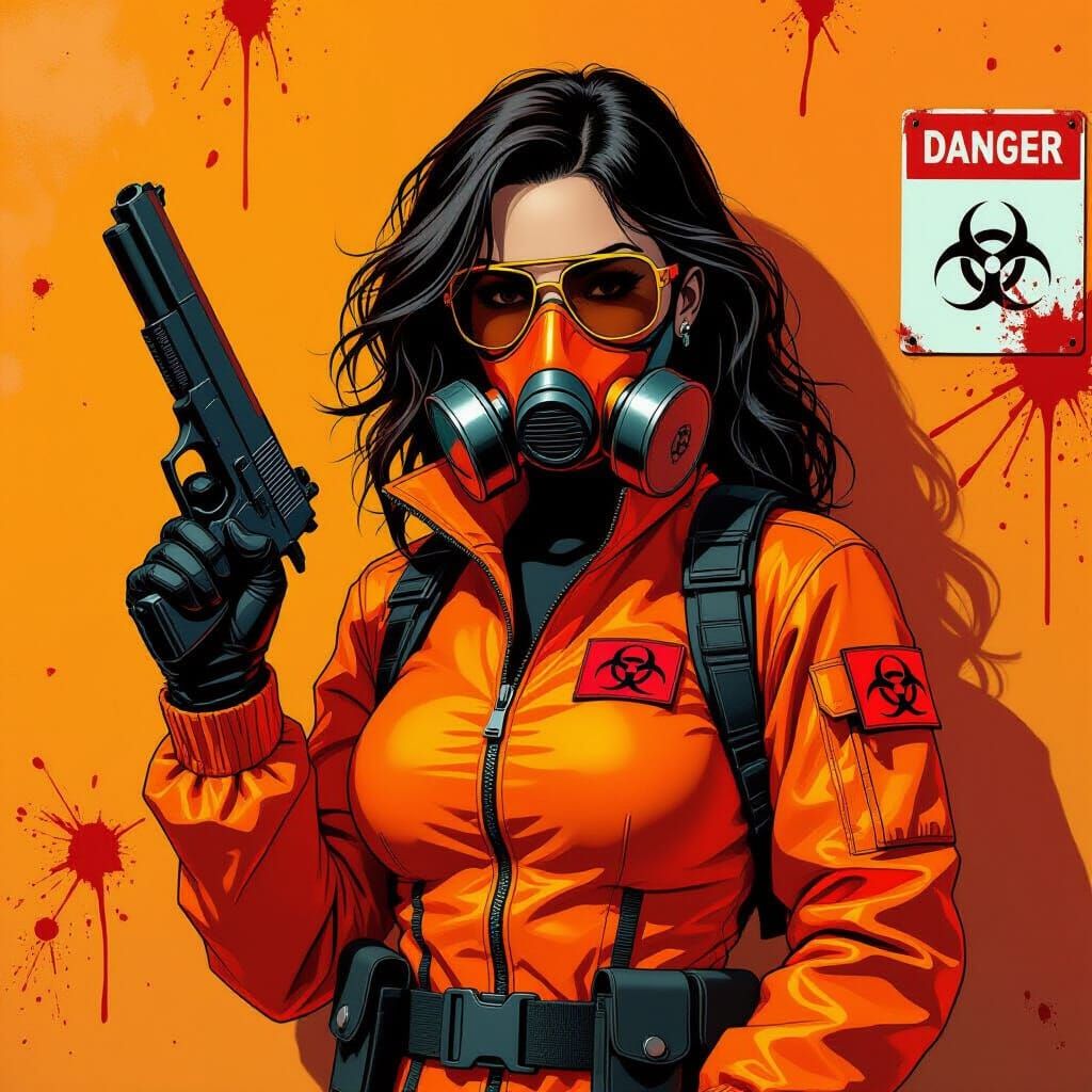 Woman in Hazmat Suit Graphic Novel Style