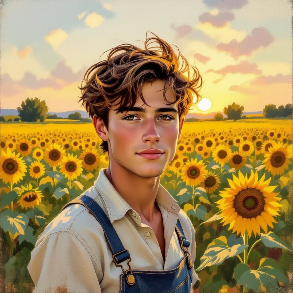 Golden Hour Sunflower Field: An Impressionistic Painting