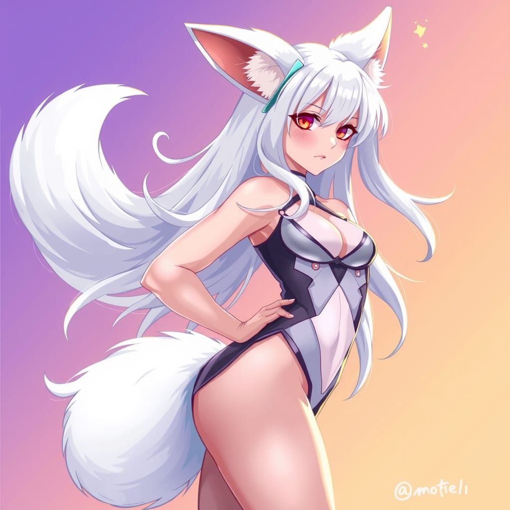 Graceful Fox-Woman in Anime Style with Bold Lines