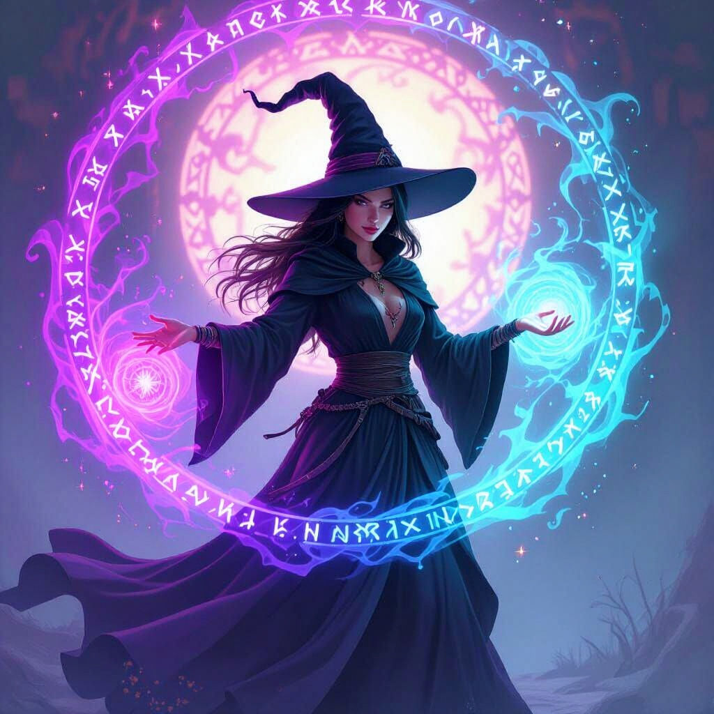 Enchanting Witch Casting a Spell with Magic Energy