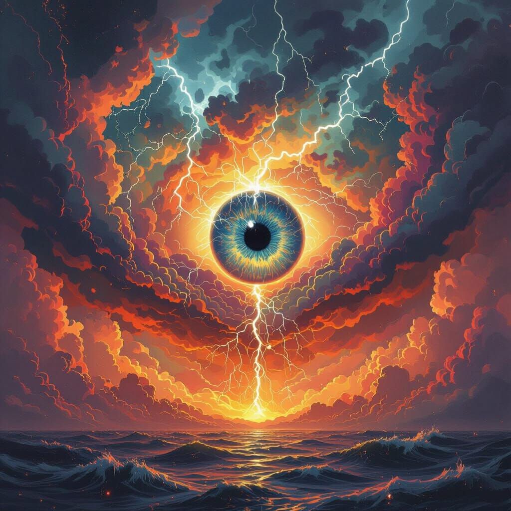 Titanic Eye Opens in Stormy Sky, Polychromatic Art