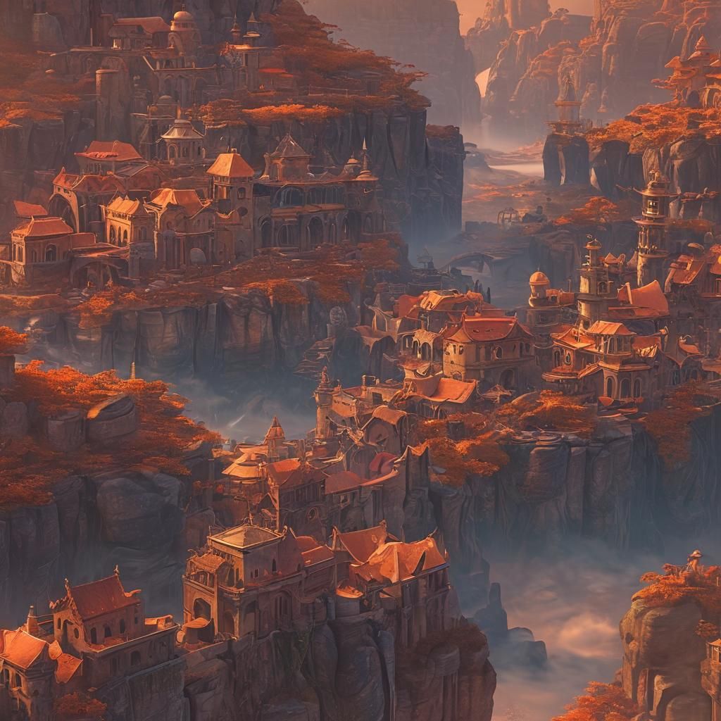 Fantastical Cityscape at Golden Hour in Fantasy Art