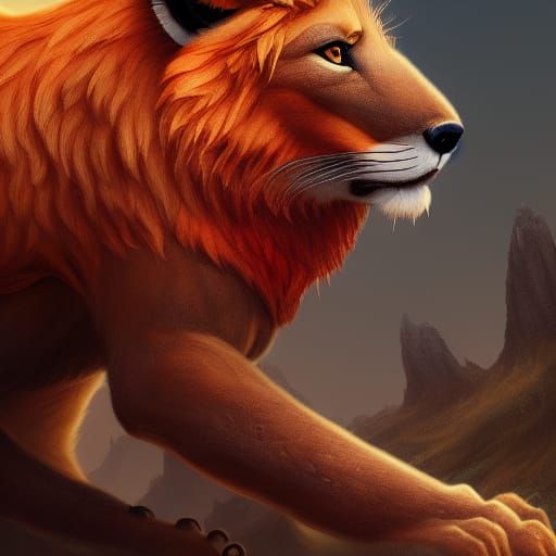 Fantastical Fox Lion in Detailed Matte Painting