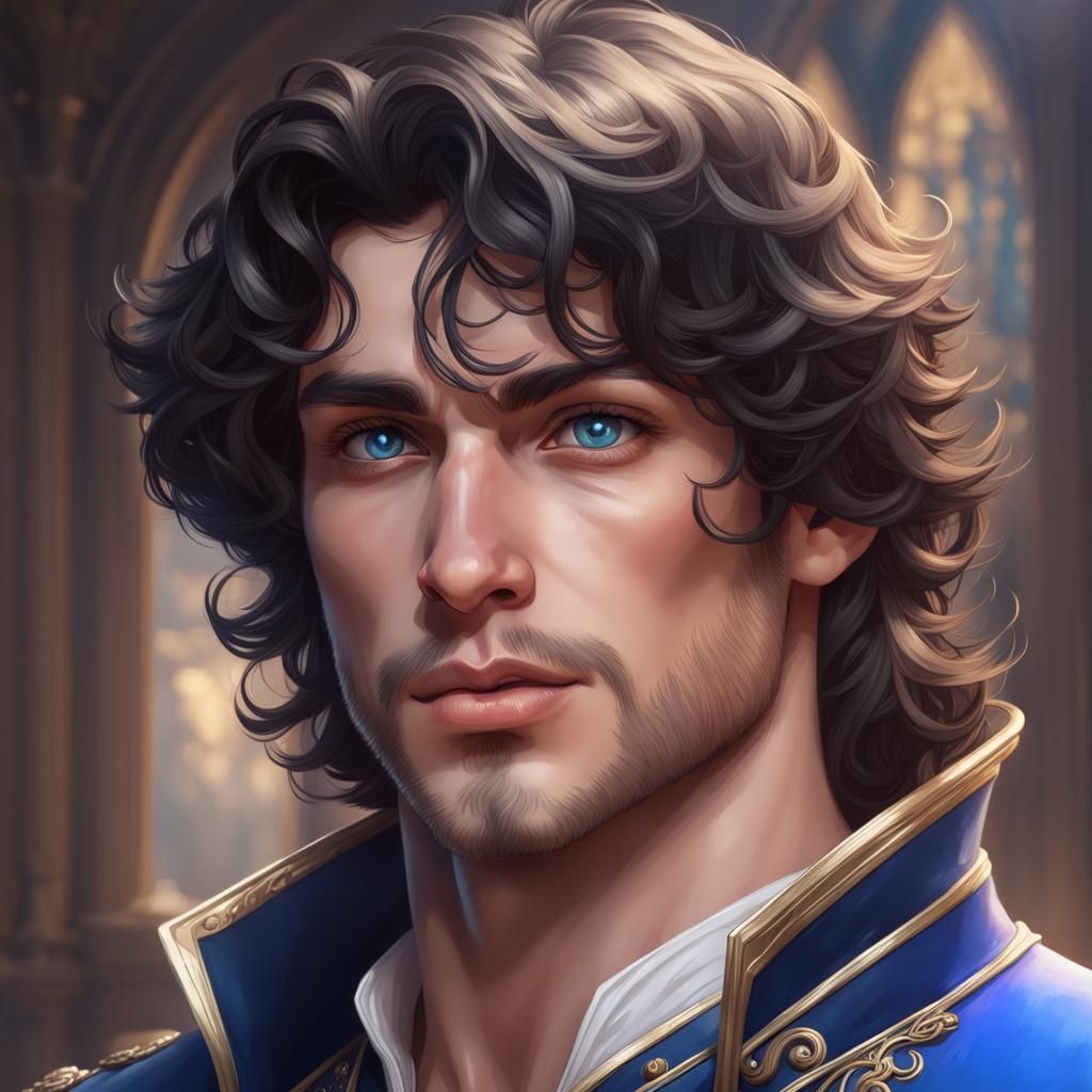 Blue-Eyed Prince Charming Portrait in Digital Art Style