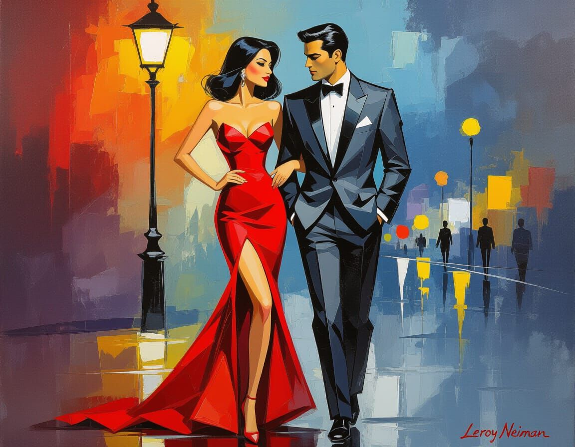 Expressionist Woman in Red Gown Oil Painting