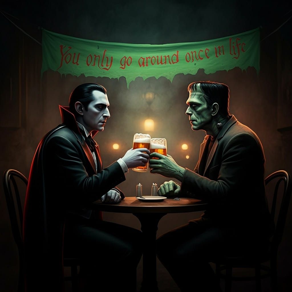 Dracula and Frankenstein Share a Beer, Film Noir Style