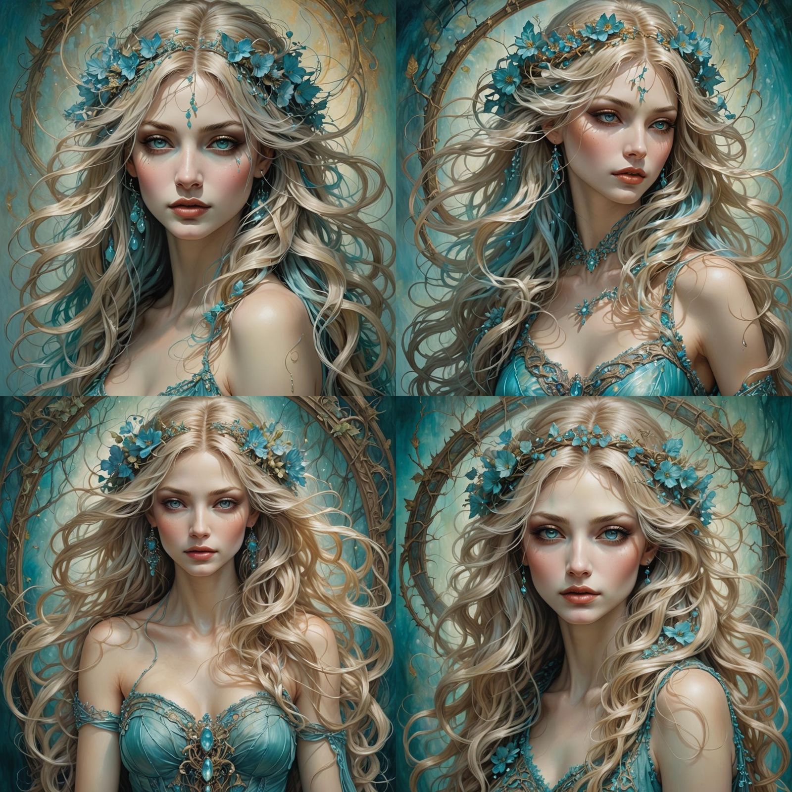 Ethereal Woman Portrait with Turquoise Hair, Fantasy Art