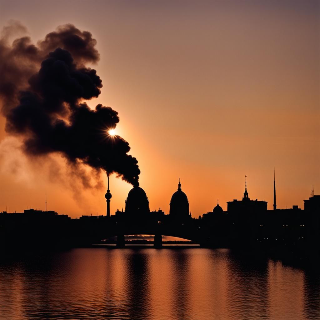 Berlin Silhouette After Bombing at Sunset