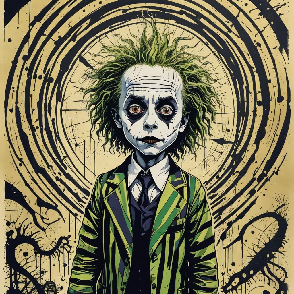 Beetlejuice Child Drawing in Bauhaus Pop Art Style