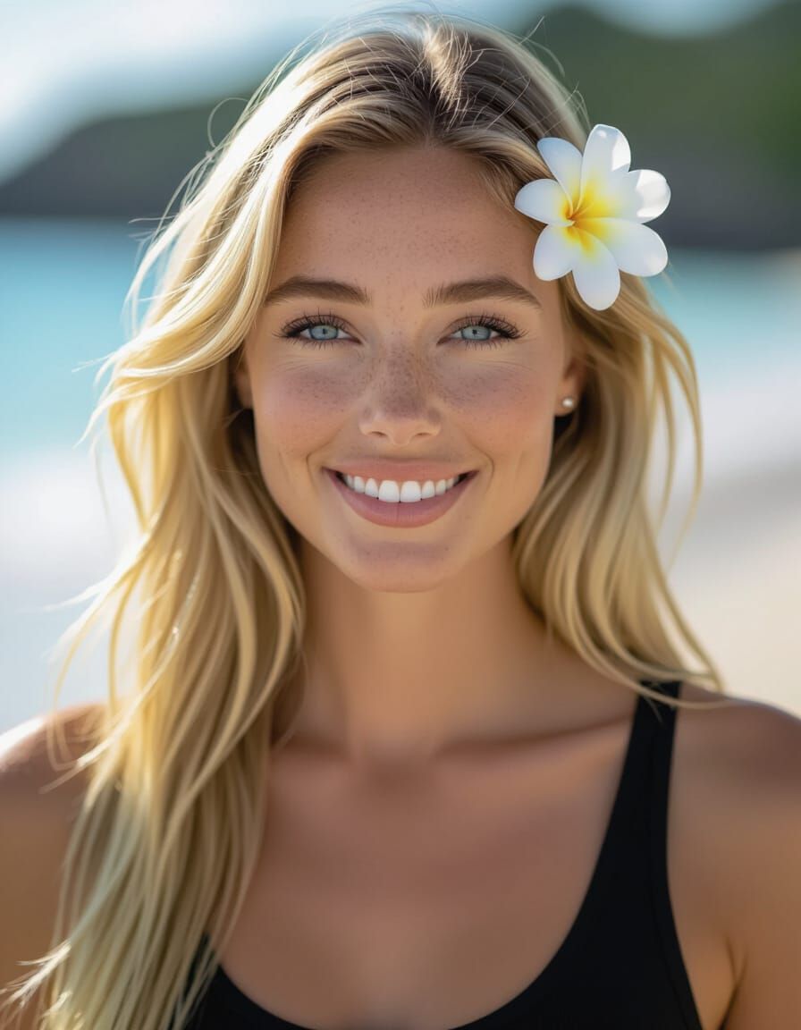 Smiling Blonde Woman Portrait on Beach