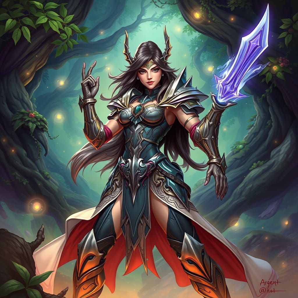 Empowered Fantasy Warrior in Mystical Landscape