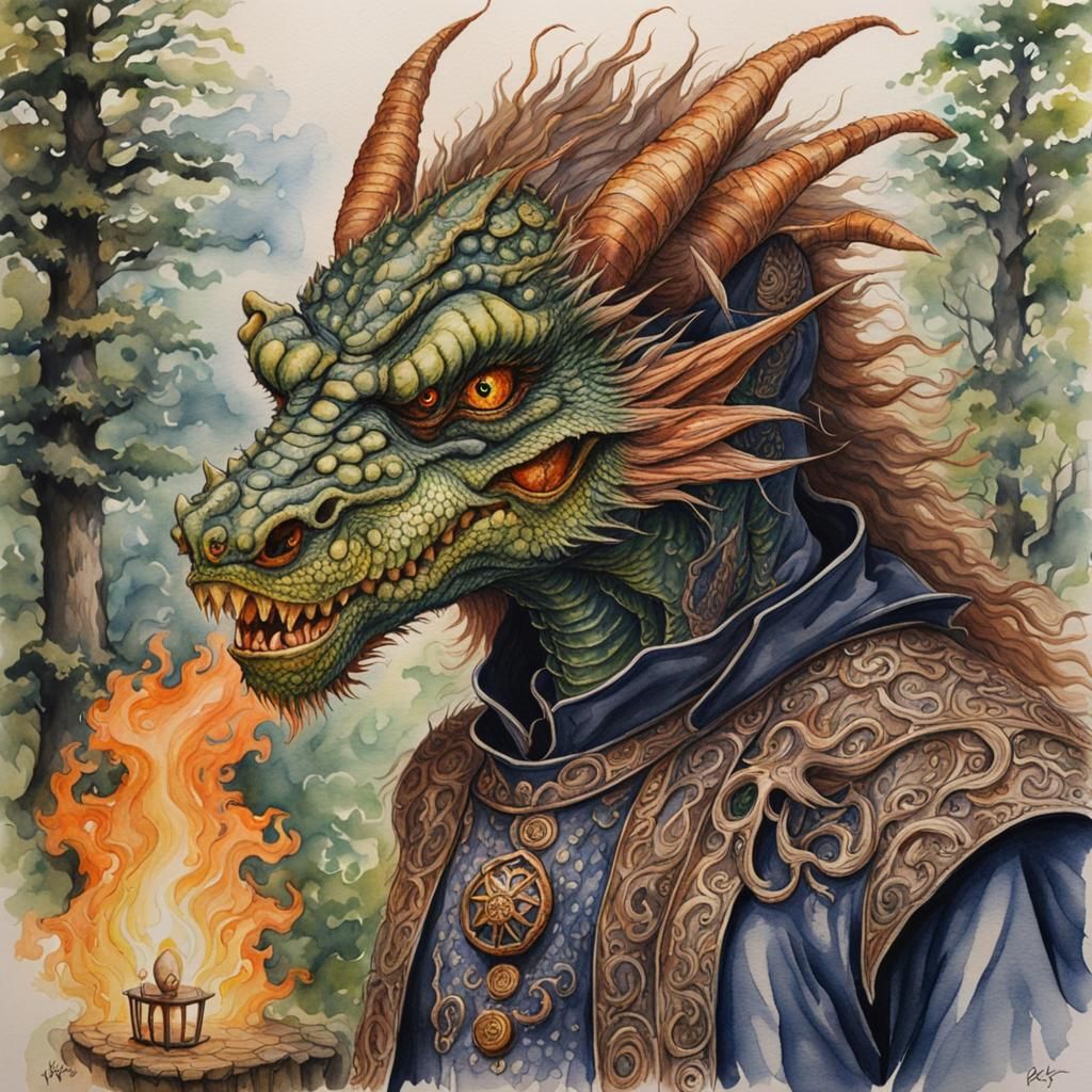 Magrat Garlick and Dragon Portrait in Watercolor