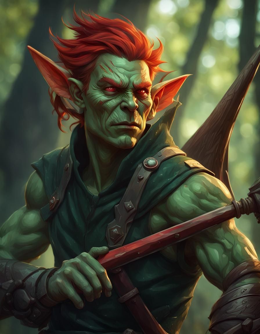 Goblin Ranger Portrait in Forest, Detailed Digital Art