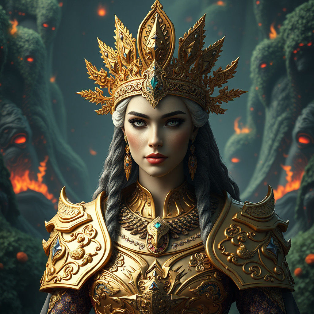 Majestic Queen in Ornate Armor: Fantasy Art