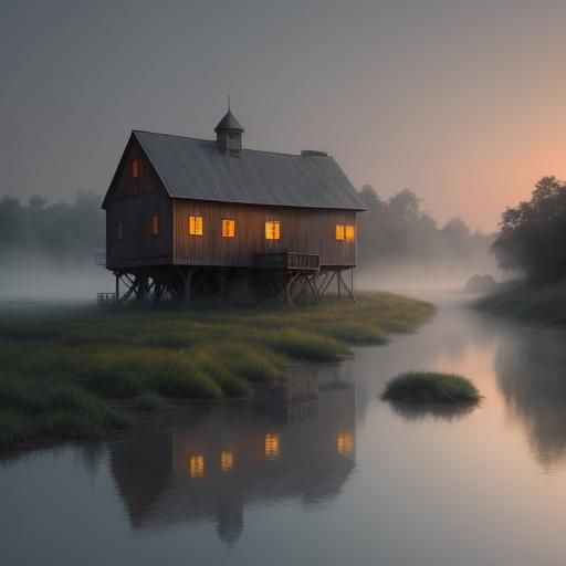 Nostalgic Mill by River: Digital Matte Painting