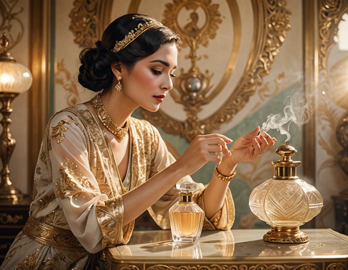 Arab Woman Sprays Perfume in Art Deco Style
